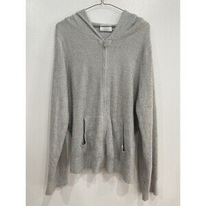 READ! Kashwére Women's Size L/XL? Full Zip Gray/Blue Hooded Sweatshirt Soft